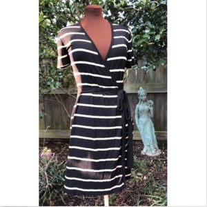 CALVIN KLEIN STRIPED JERSEY WRAP DRESS